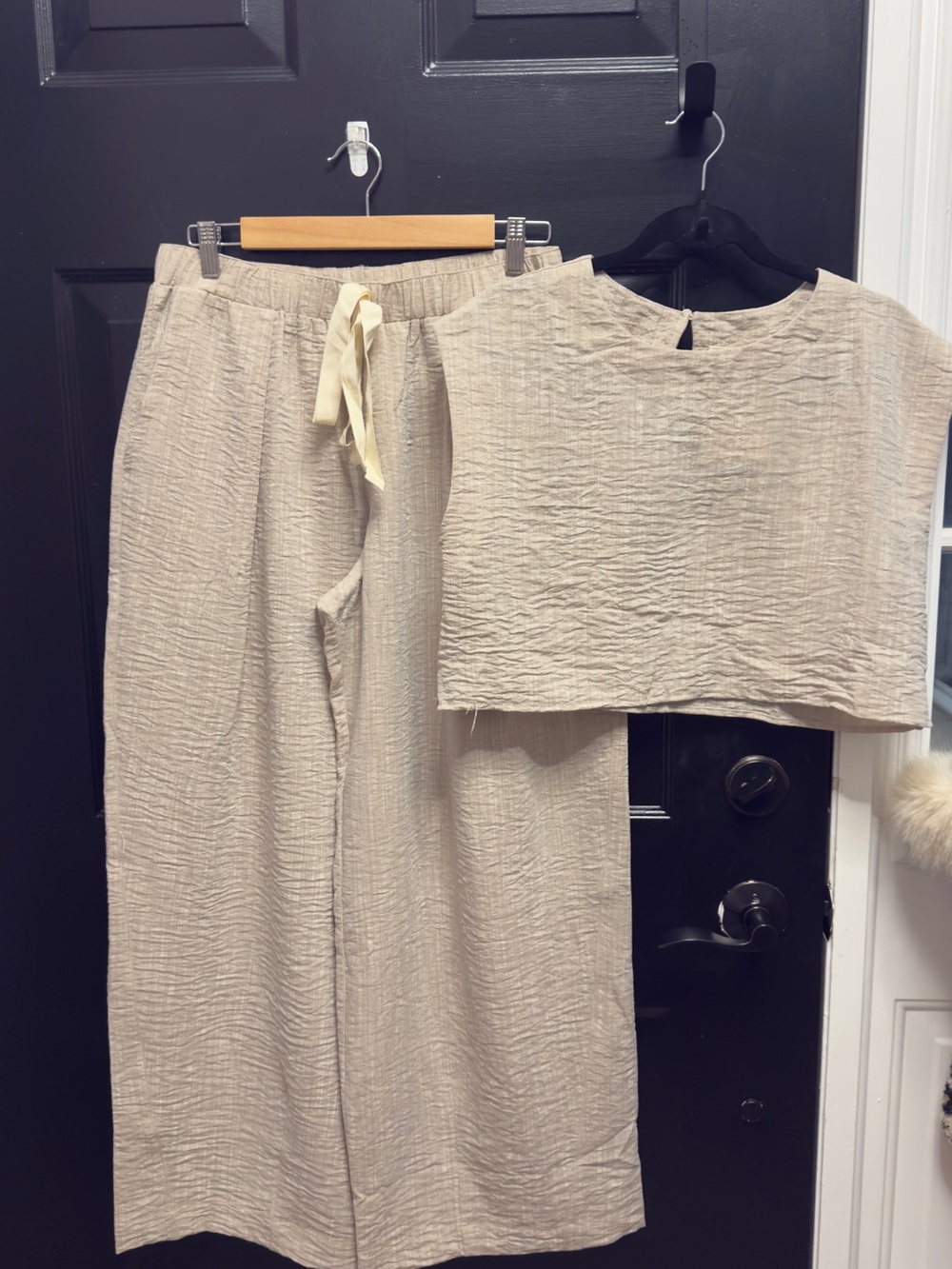 NWT - Casual Linen-Blend Wide Leg Pants & Crop Top Set - Beige